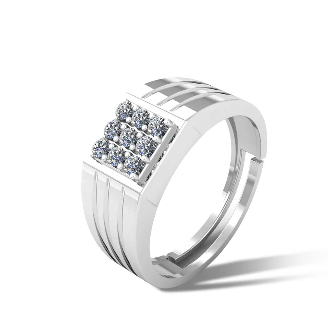 925 Sterling Silver Men's Ring with 9 Brilliant CZ Stones β Modern Luxury Design