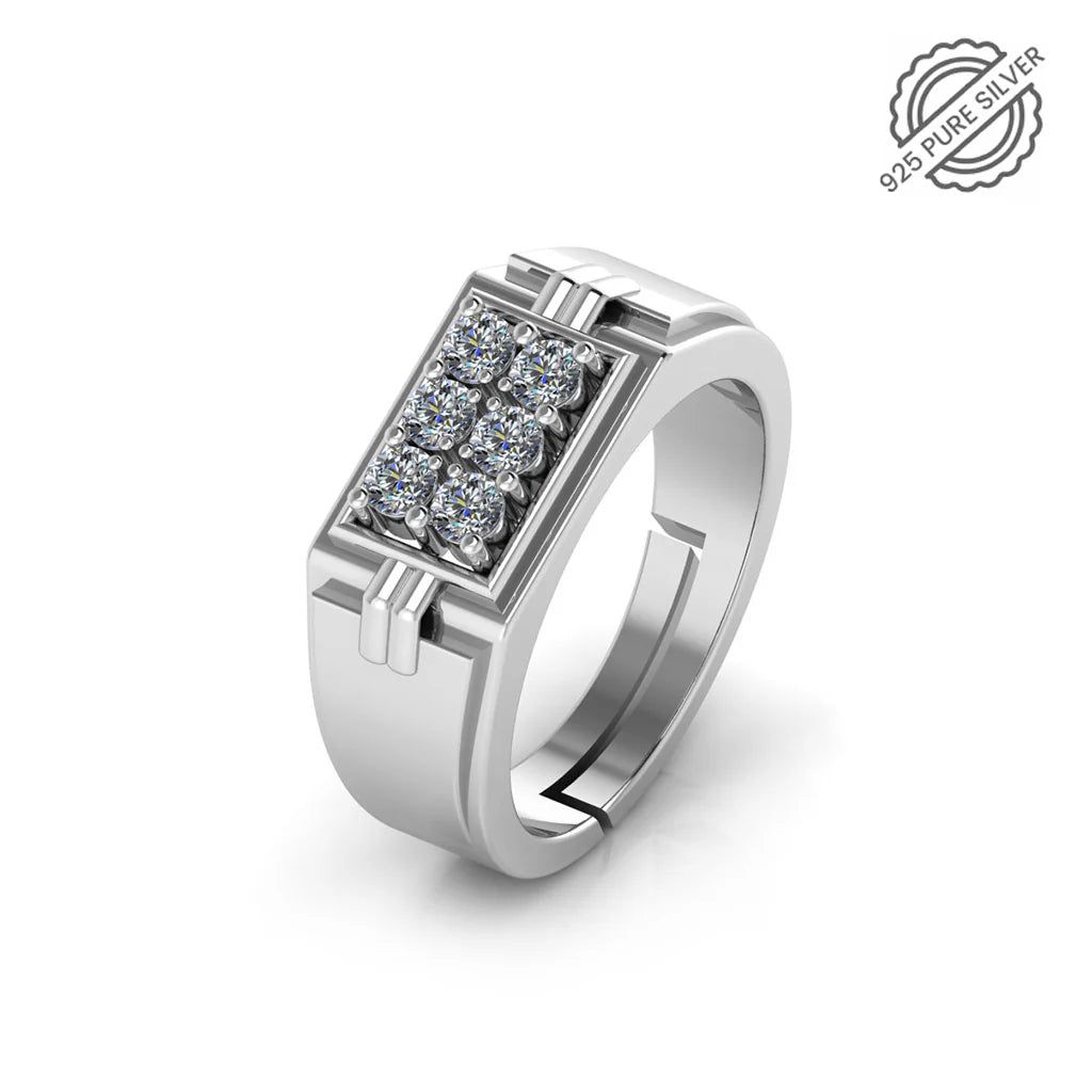 925 Sterling Silver Men's Ring with 9 CZ Stones – Bold Grid Design for Modern Elegance