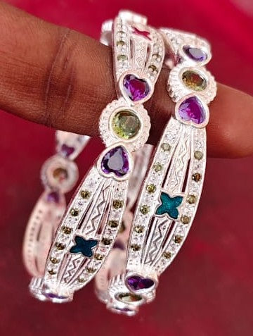 Pure 925 Silver Bangles with Stylish Enamel Design 2.2 Inch