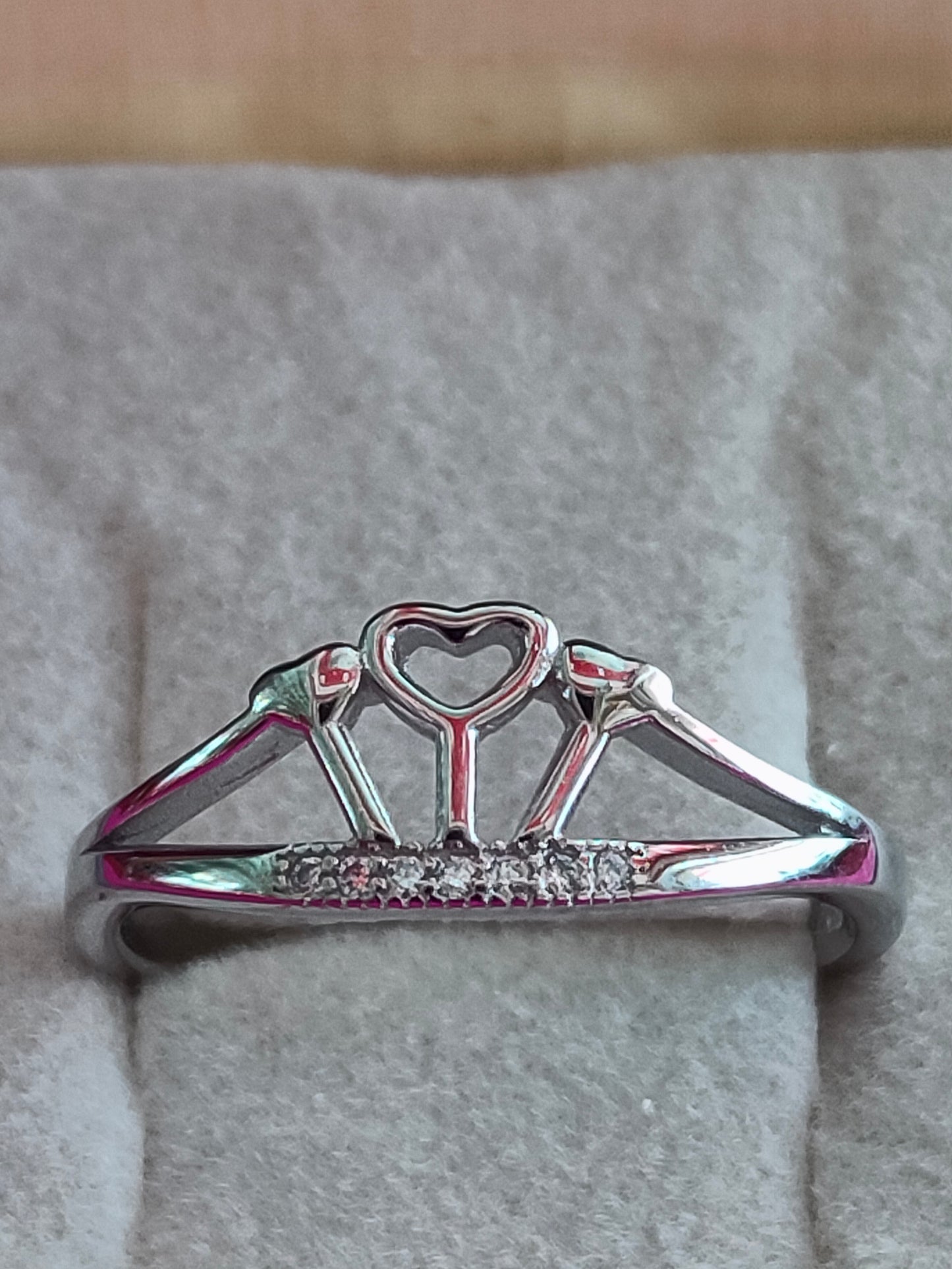 Pure Silver Crown Heart Ring -SilverCarats