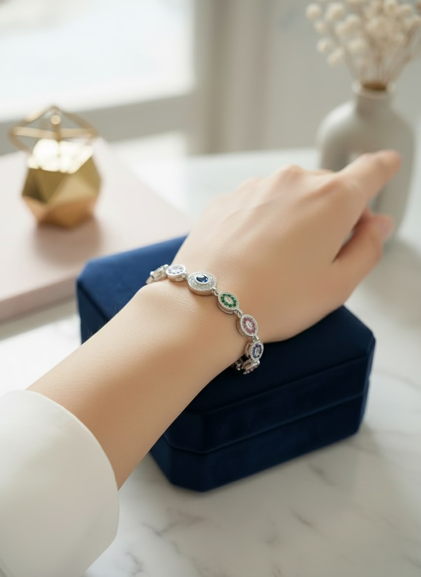 Multi-Color Cubic Zirconia Tennis Bracelet with Extender Bracelet