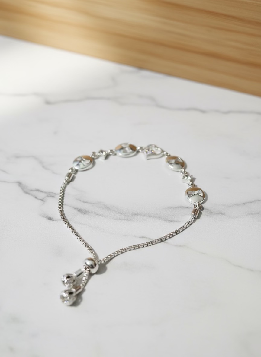 Adjustable Bolo Bracelet with Openwork Globe & Pavé Heart Bracelet