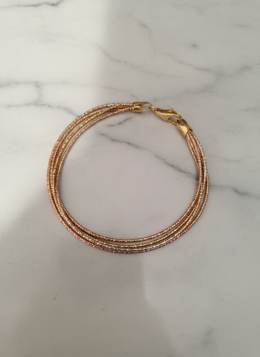 Rose Gold & Gold Textured Multi-Layer Triple Strand Sparkle Bracelet