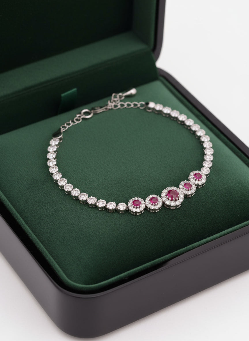 Dazzling Ruby-Red Statement Cluster Bracelet
