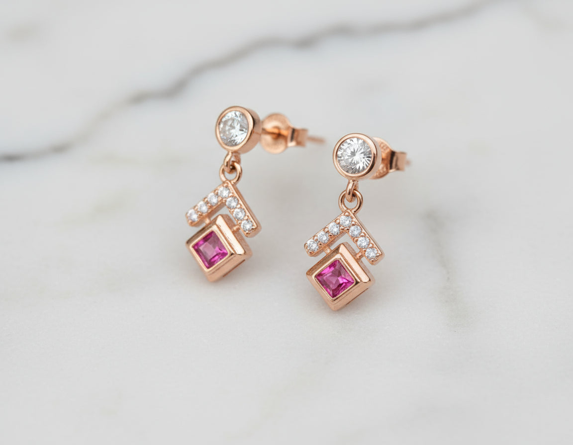 Ruby & Cubic Zirconia Silver Necklace with Rose Gold Plating