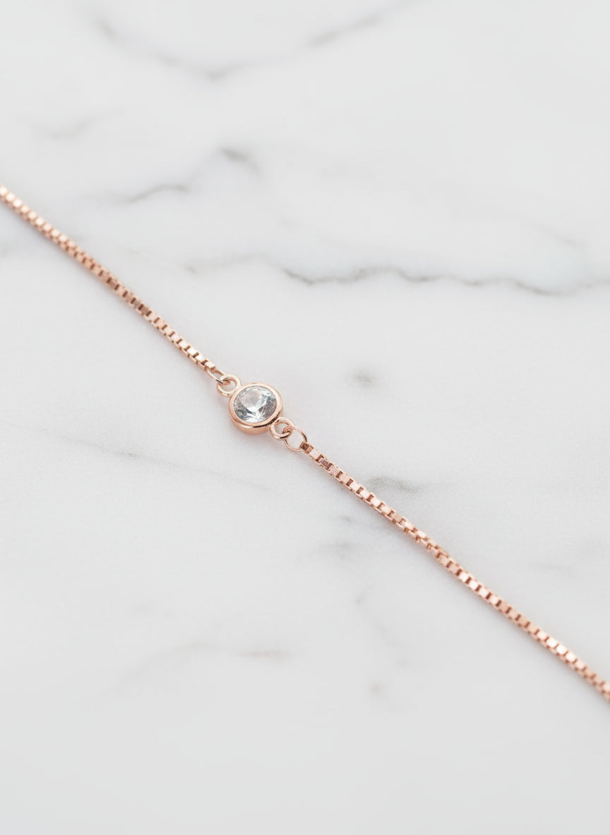 Minimalist Rose Tone Solitaire Necklace