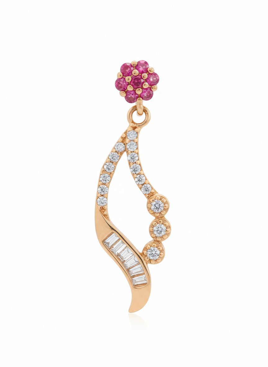 Dazzling Ruby Cluster & CZ Drop Ear Studs in Gold Tone