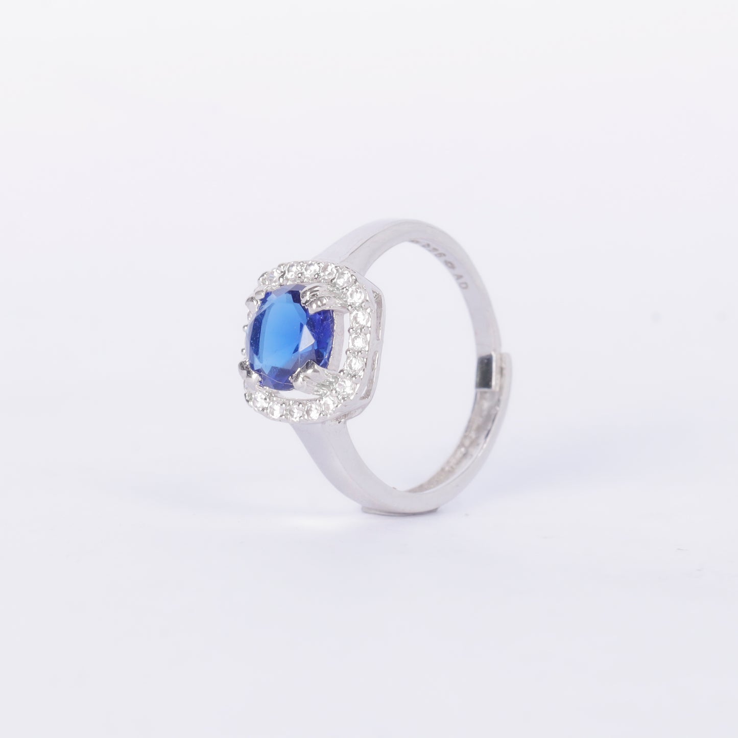 Blue Solitaire Sapphire and Diamond Halo Ring