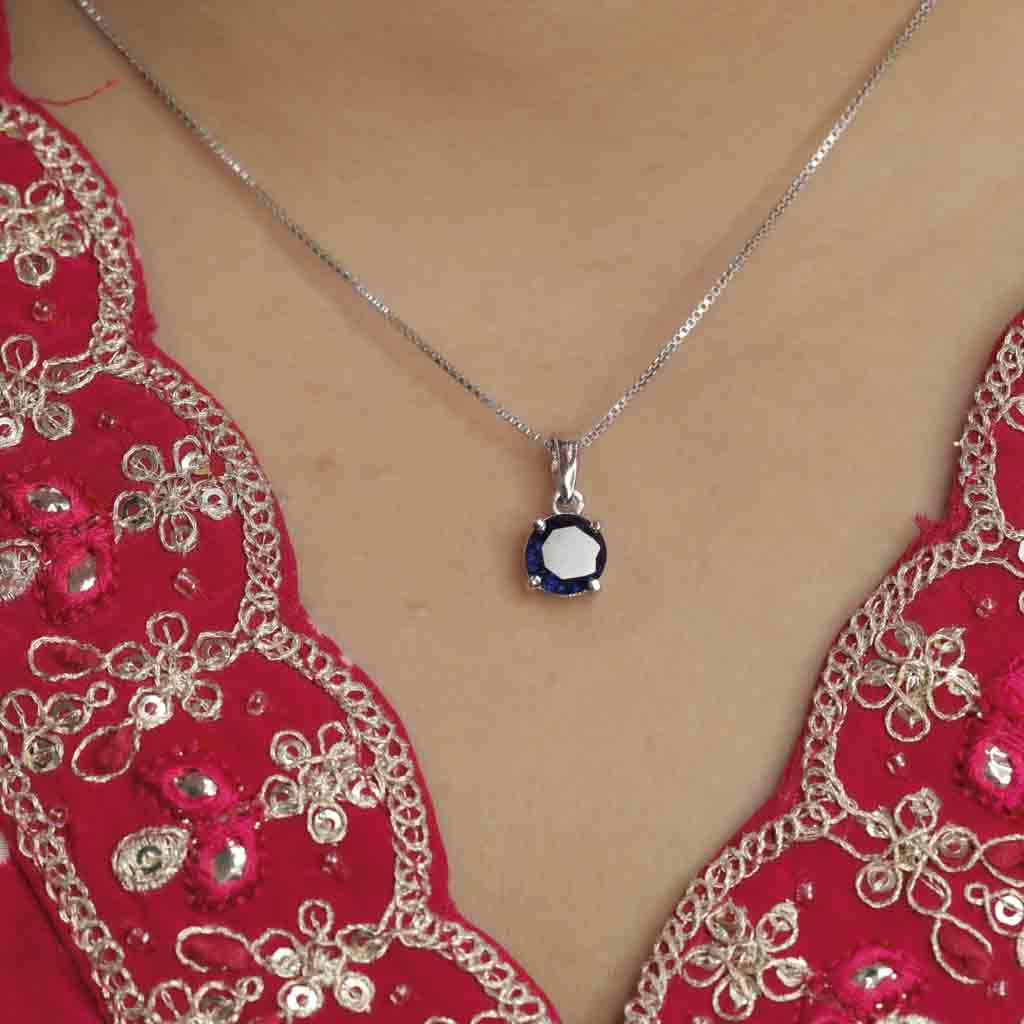 Pure Silver Blue Solitaire Pendant