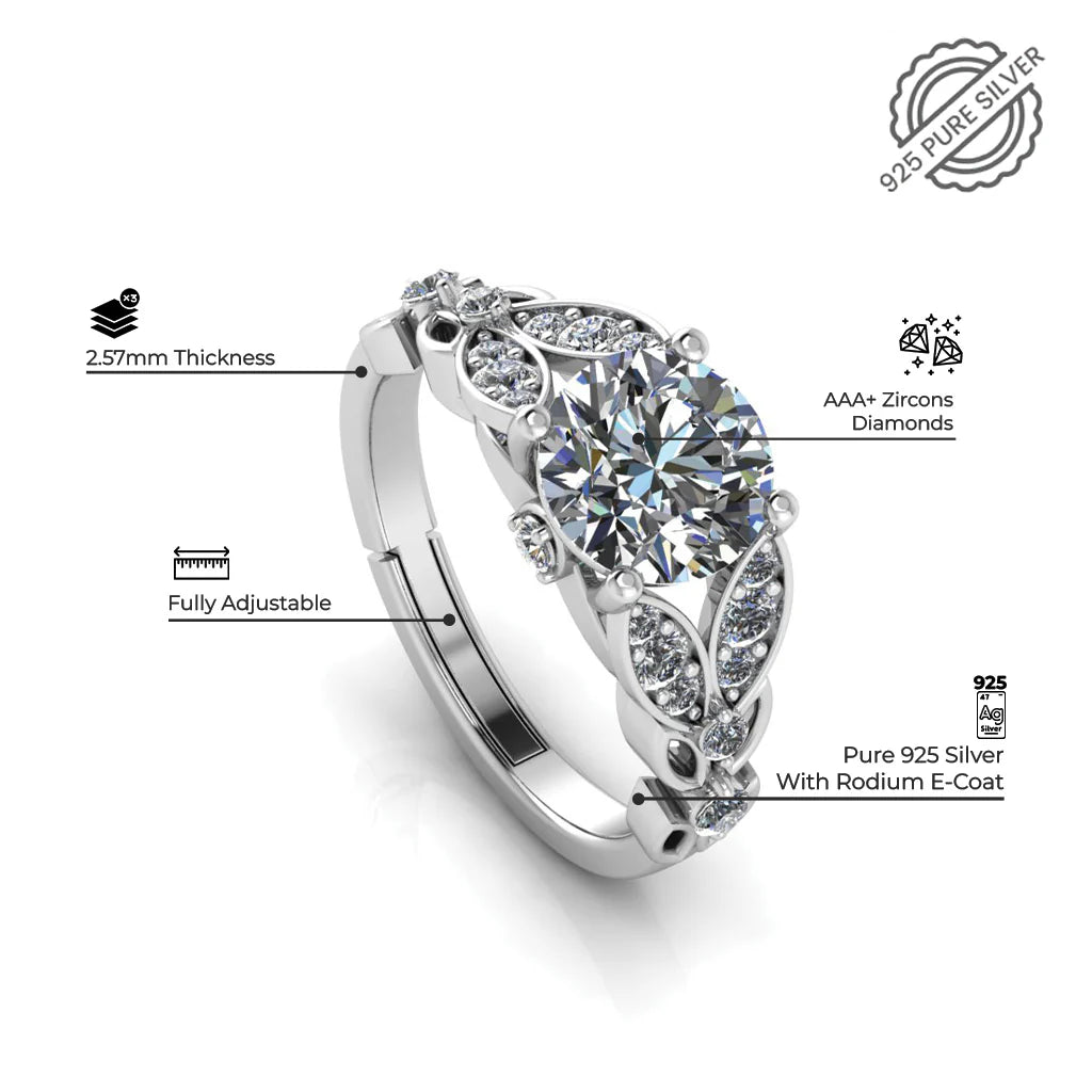 Pure Sterling Silver Solitaire Engagement Bloom Ring