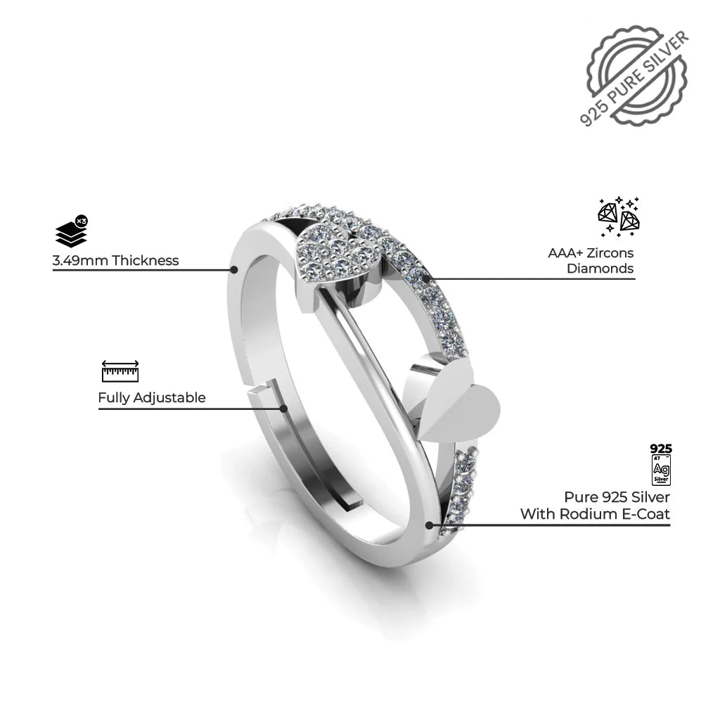 92.5 Sterling Silver Adjustable Dual Heart Magic Ring