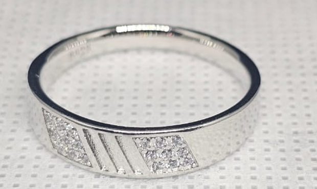 Sterling Silver Unisex Band Ring with CZ Detail