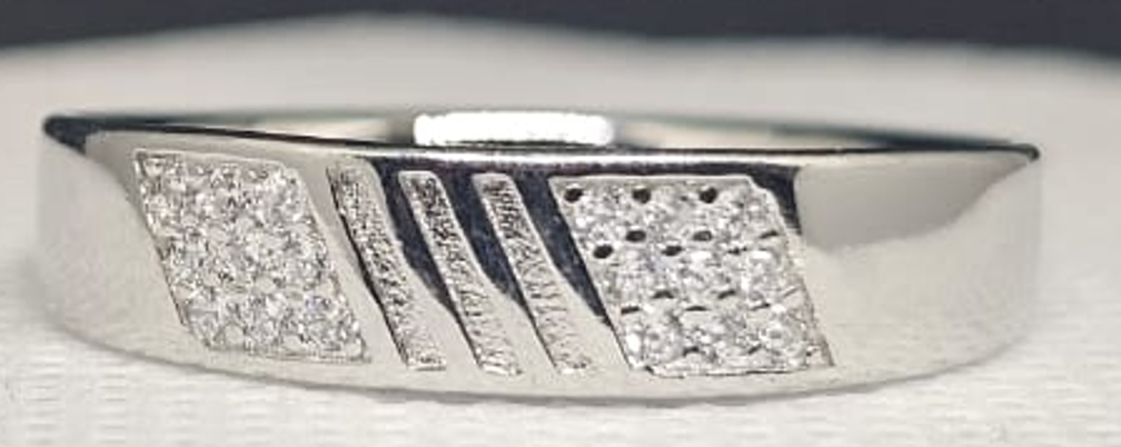 Sterling Silver Unisex Band Ring with CZ Detail