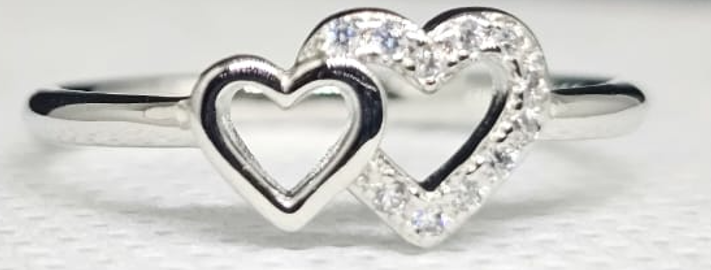 "Heart Song" Sterling Silver Interlocking Heart Ring with CZ Trail