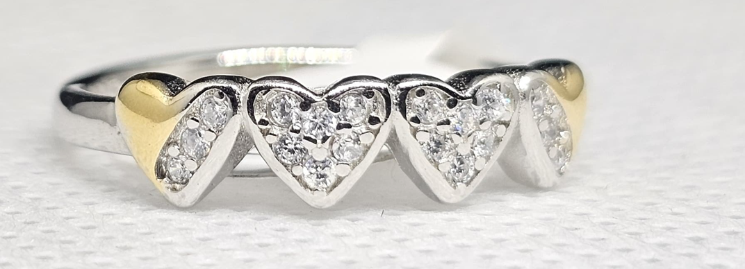 Sterling Silver Heart Ring with Gold Accents & CZ Pave