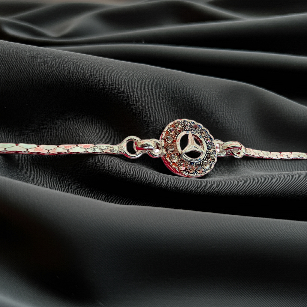 Silver Benz Emblem Bracelet with Stones
