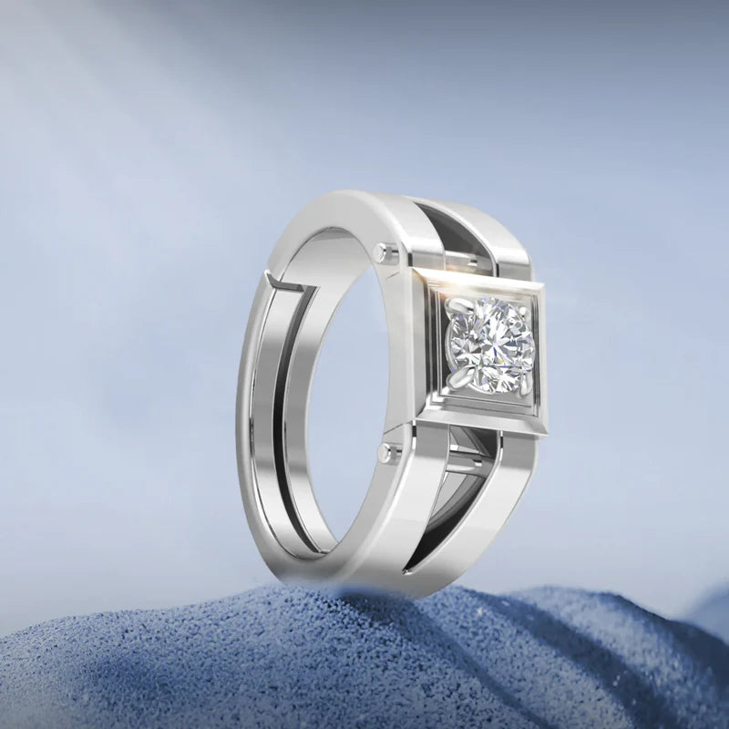 925 Sterling Silver Men's Ring with Bold Cut-Out Design & Solitaire CZ Stones