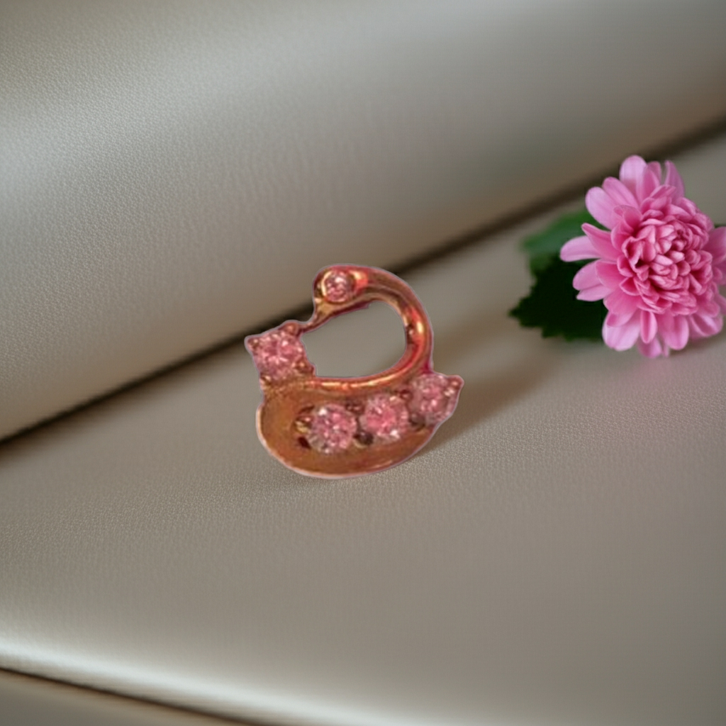 Gold Coated Pure Silver Swan Ear rings with White Stones