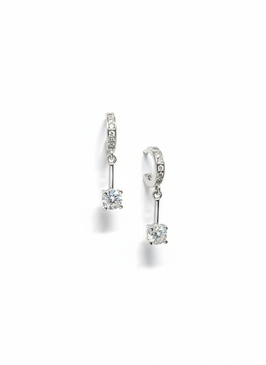 Elegant Rose Gold & silver Drop Earrings with Round-Cut Crystals -silvercarats