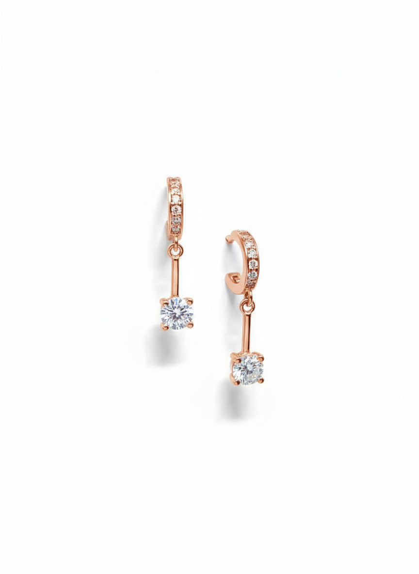 Elegant Rose Gold & silver Drop Earrings with Round-Cut Crystals -silvercarats