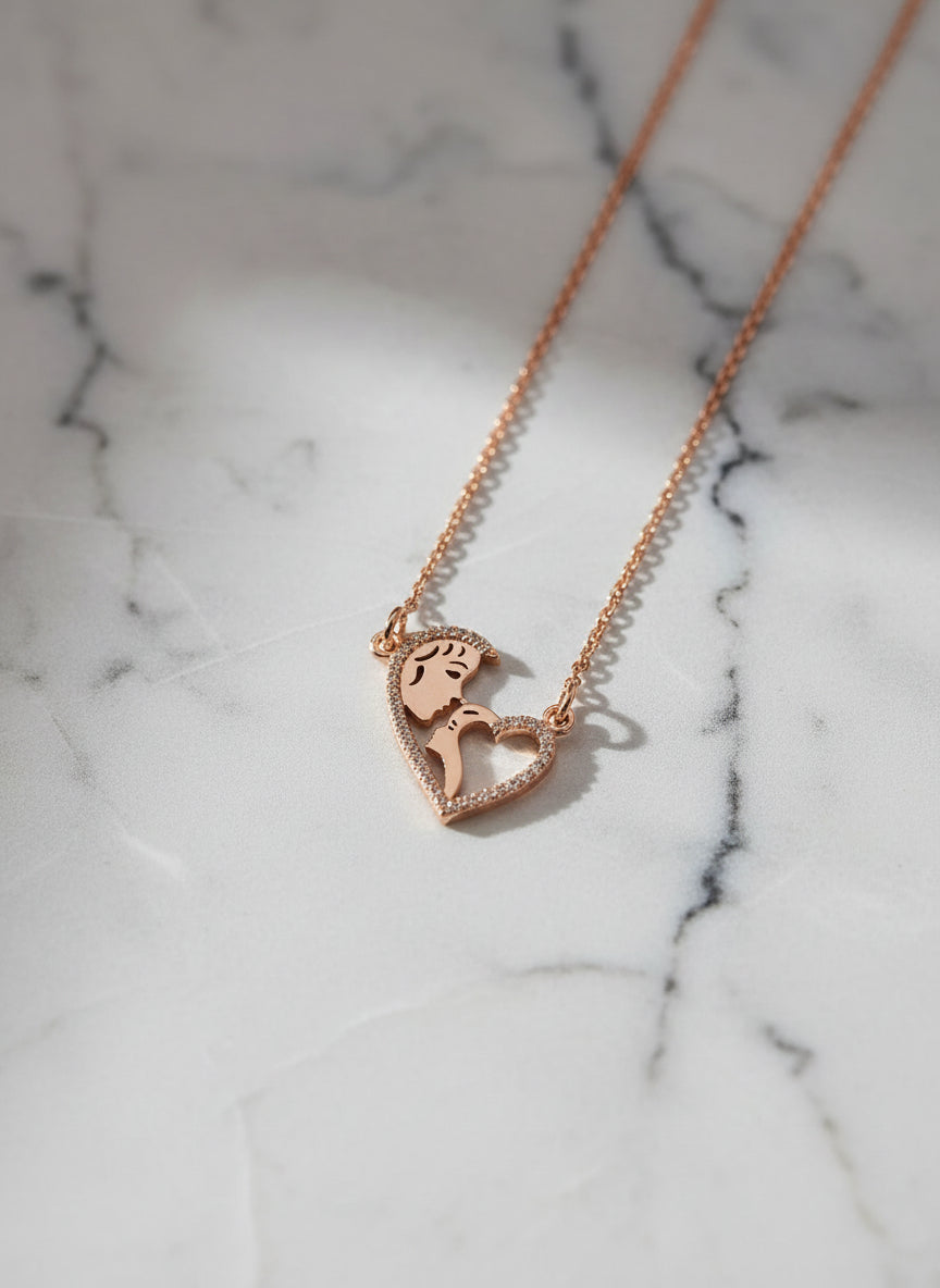 Pure Silver Rose Gold Plated Couple Silhouette Heart Pendant Necklace