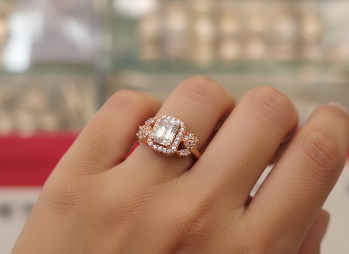 Pure Silver Rose Gold Plated Pave CZ Statement Necklace, Bracelet, Ring & Earring Set