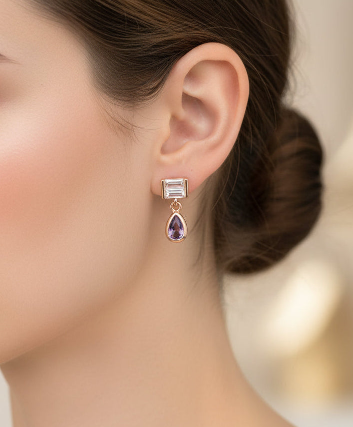 Pure Silver Rose Gold Plated Multi-Stone Teardrop & Baguette CZ Set