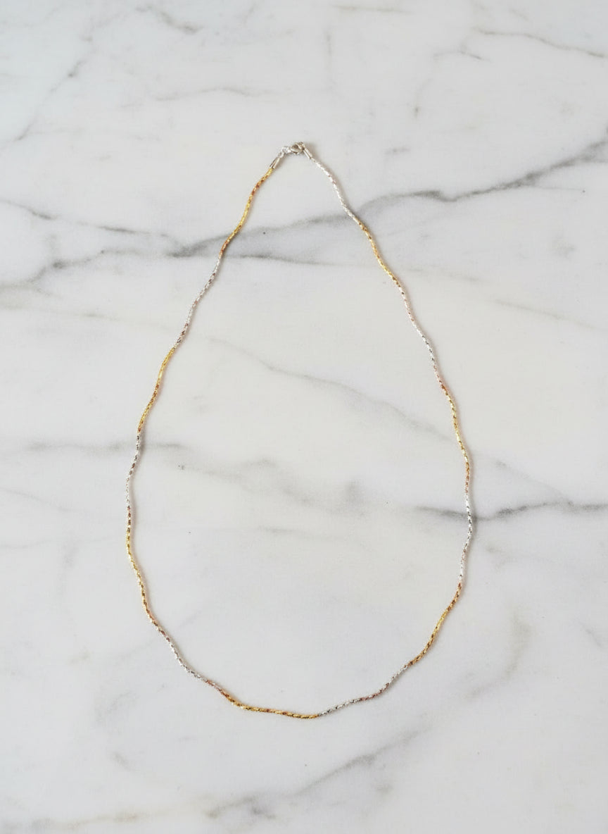 Pure Silver Dainty Two-Tone Gold & Silver Twist Sparkle Layering Chain Necklace