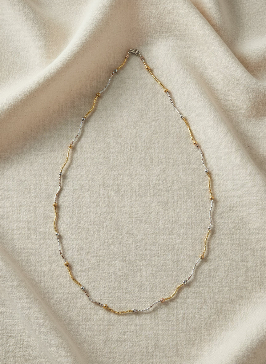 Pure Silver Tri-Color Gold, Silver, Rose Gold Beaded Chain
