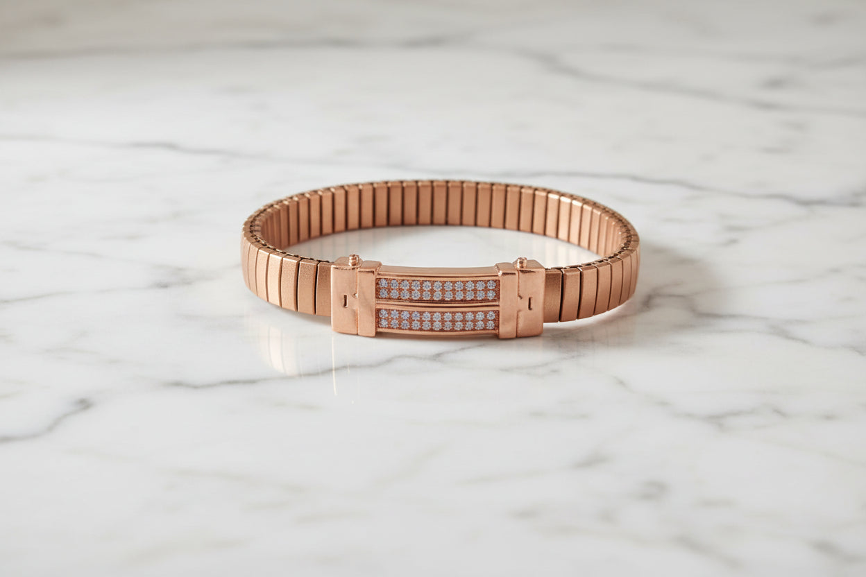 Men’s Luxury Pure Silver Rose Gold & Black Tension Statement Bracelet