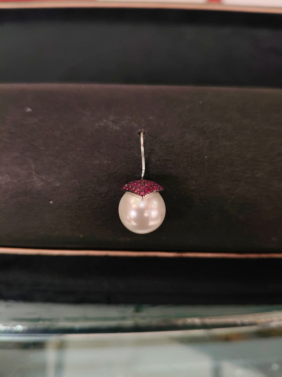 Pure Sterling Silver Trendy Ruby & Pearl Drop Earrings