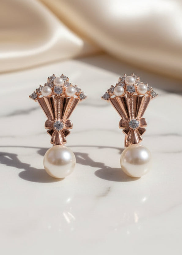 925 Sterling Silver Rose Gold Pearl Bouquet Studs