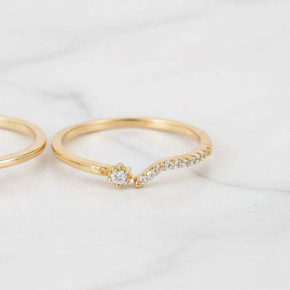 Luxury 92.5 Sterling Silver Gold Coated Floating Solitaire Wave Ring