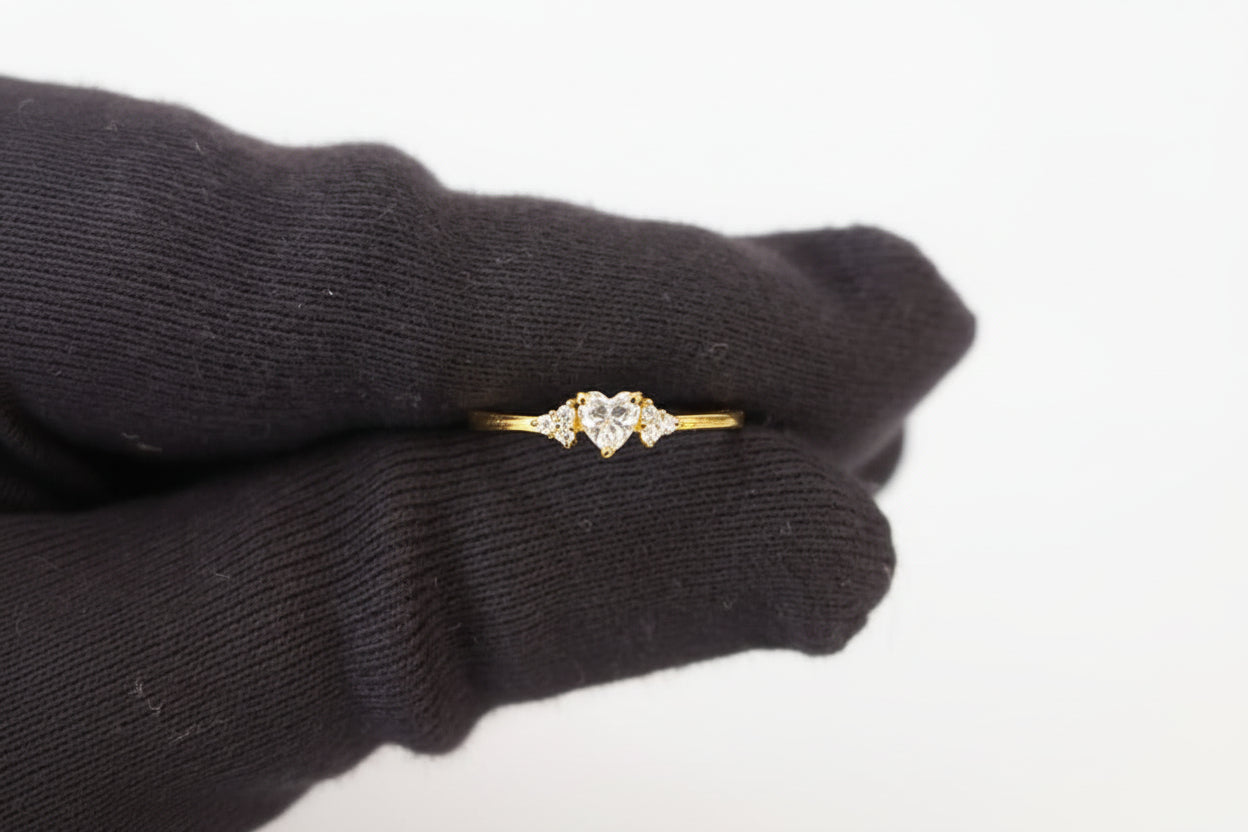 Luxury 92.5 Sterling Silver Gold Coated Heart Trio Solitaire Ring