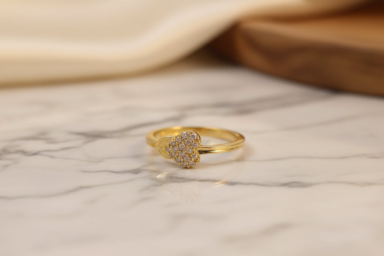 Luxury 92.5 Sterling Silver Gold Coated Heart & Leaf "Petal" Ring