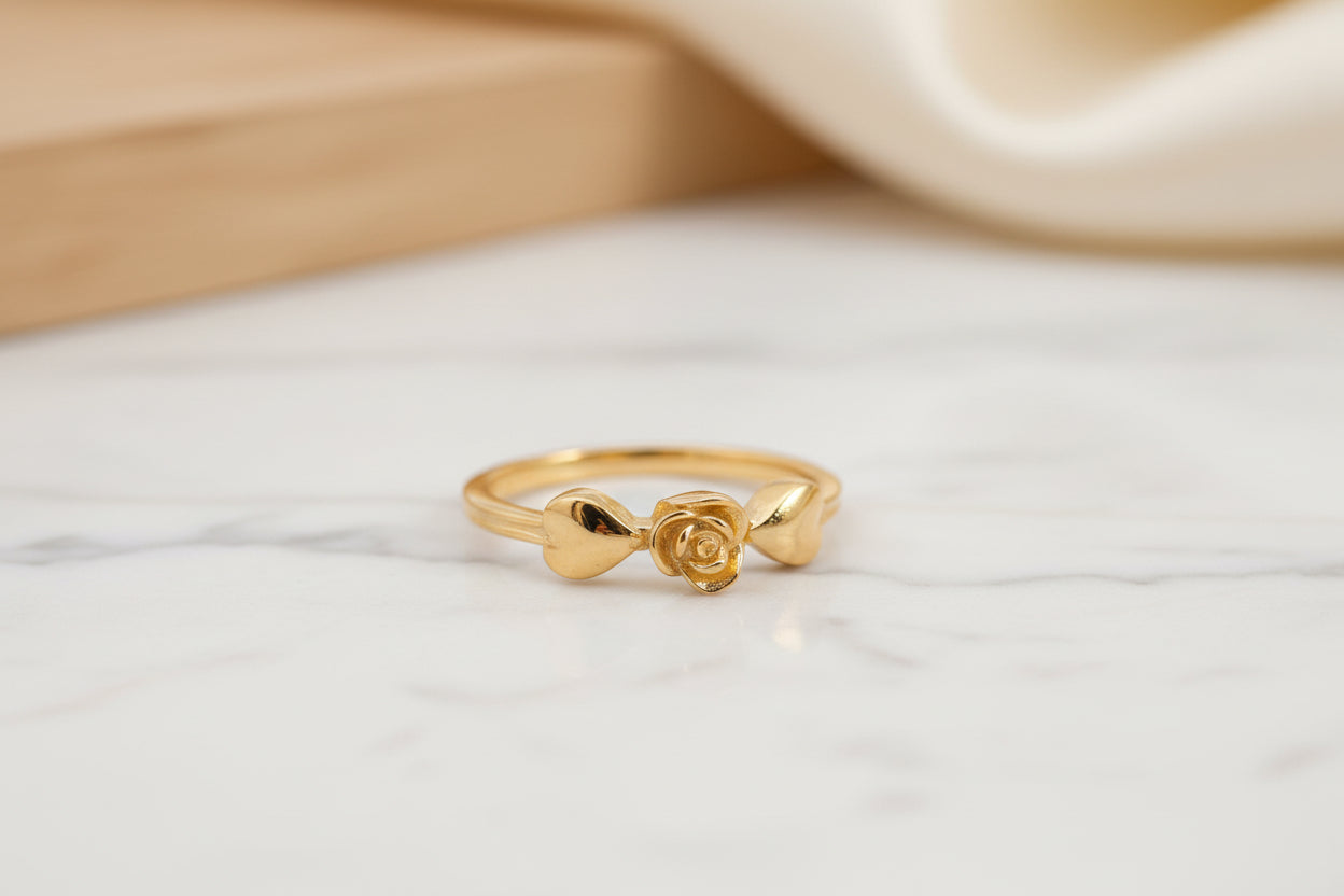 Luxury 92.5 Sterling Silver Gold Coated Rose & Double Heart Ring