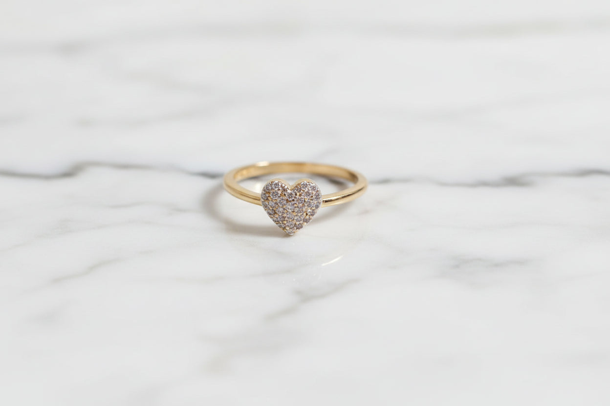Luxury 92.5 Sterling Silver Gold Coated Radiant Pavé Heart Ring