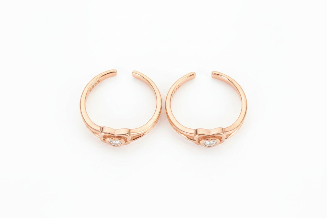 Adjustable 92.5 Sterling Silver Rose Gold Heart Toe Rings