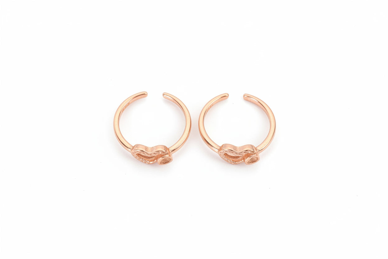 Adjustable 92.5 Sterling Silver Rose Gold Open Heart Toe Rings