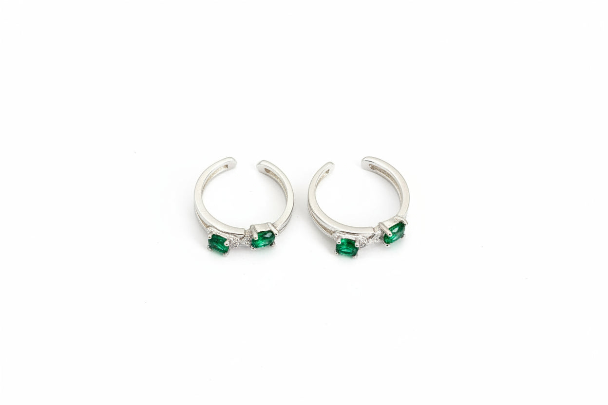 Adjustable 92.5 Sterling Silver Green Stone Toe Rings