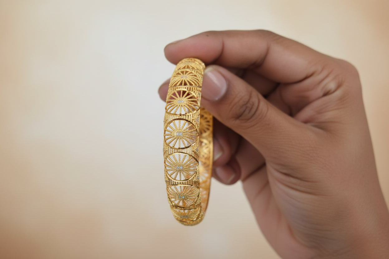 Luxury 92.5 Sterling Silver Gold Plated Nakshi Mesh Bangle Set