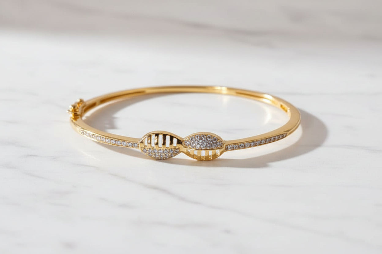 Gold Plated 925 Sterling Silver Modern Geometric Fancy Kada