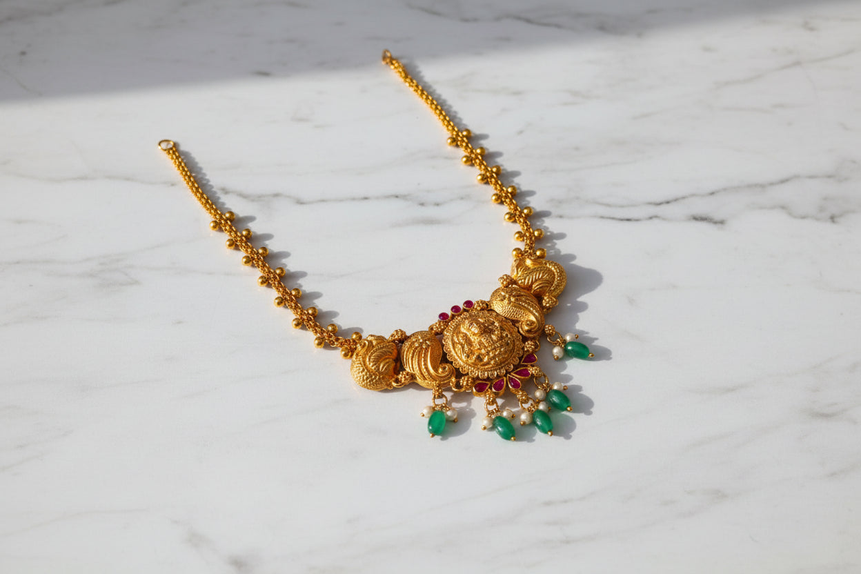 Gold Plated 92.5 Sterling Silver Antique Temple Jewelry Set