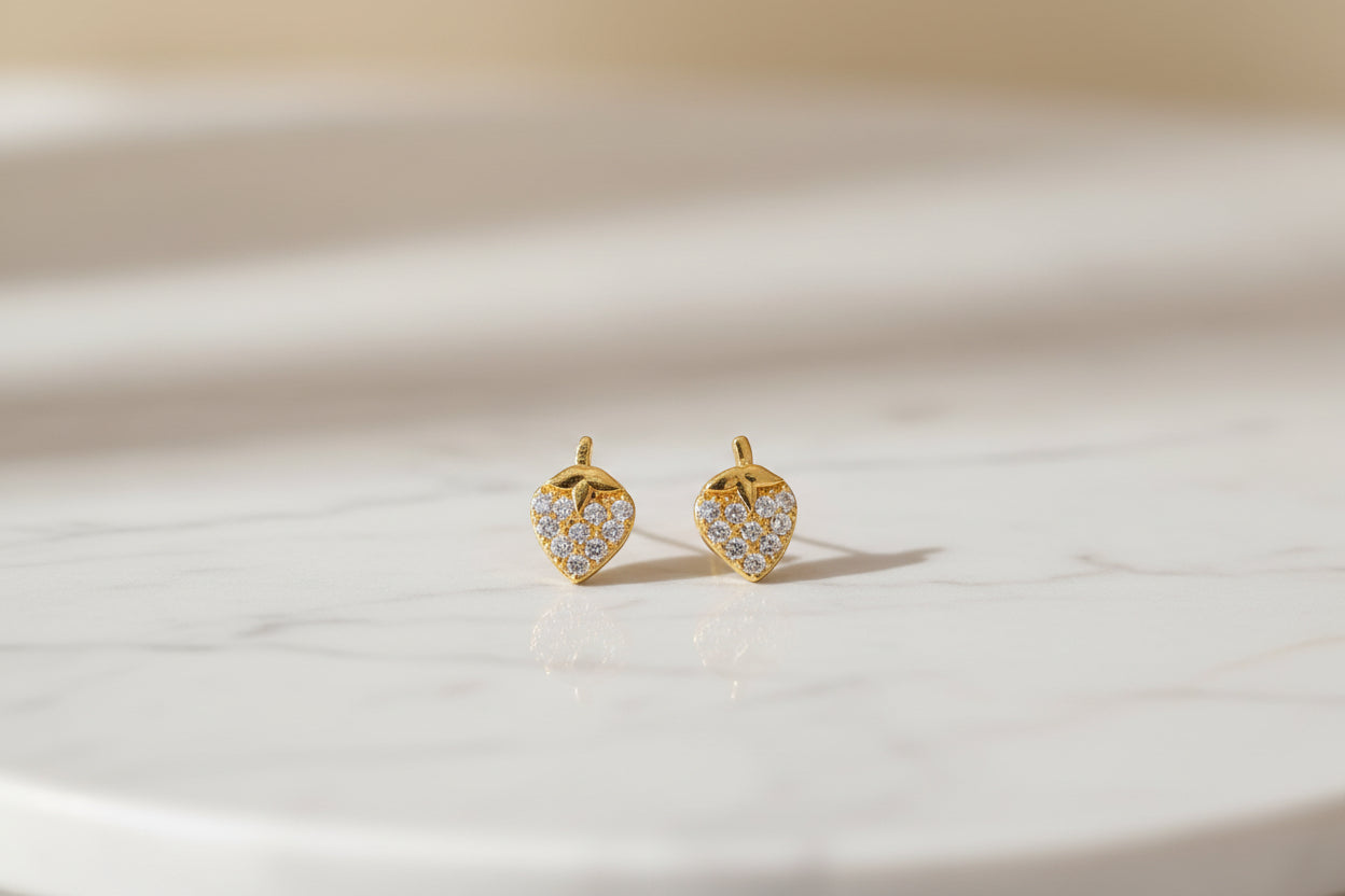 Gold Plated 92.5 Sterling Silver Heart-Shaped Pavé Stud Earrings