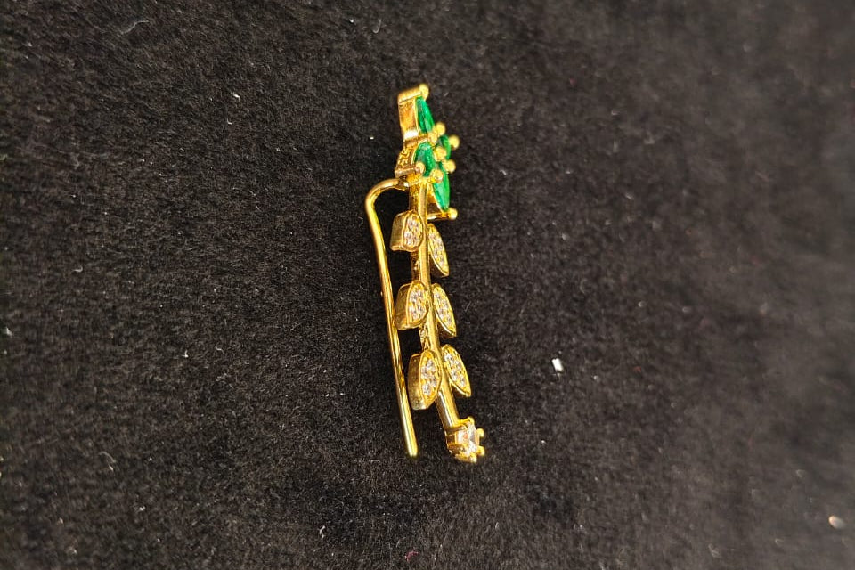 Gold Plated 92.5 Sterling Silver Emerald Floral Vine Long Drop Earrings