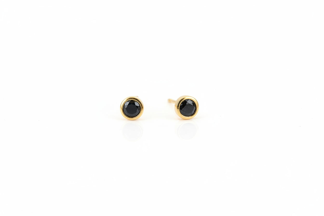 Gold Plated 92.5 Sterling Silver Round Black Onyx-Tone Stud Earrings