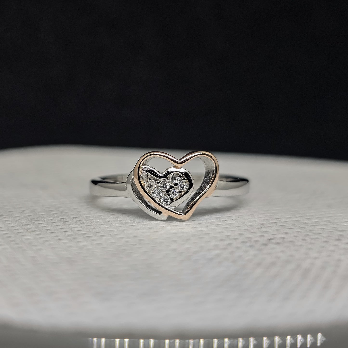 Pure Silver Couple Heart Ring with Gold Coating