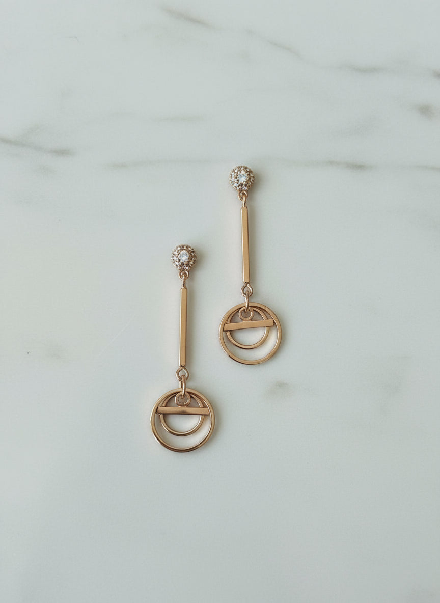 Elegant Minimalist Drop Earrings with Geometric design rose gold - silvercarats