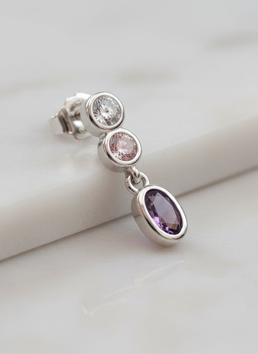 Pure Silver Multi-Color Oval Drop CZ Garland Necklace and Earring Set