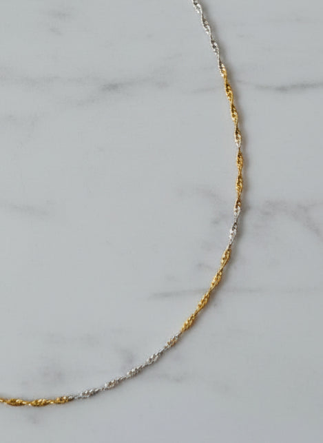 Pure Silver Two-Tone Silver & Gold Plated Twisted Rope Chain Necklace